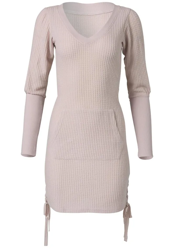 BRUSHED WAFFLE KNIT DRESS Pink Women VENUS Cozy Loungewear