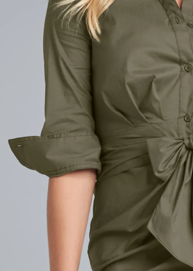 BUTTON DOWN SHIRT DRESS Olive Women VENUS Midi Dresses