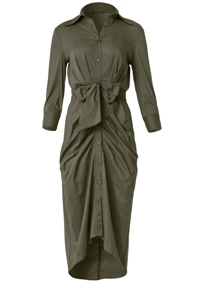 BUTTON DOWN SHIRT DRESS Olive Women VENUS Midi Dresses