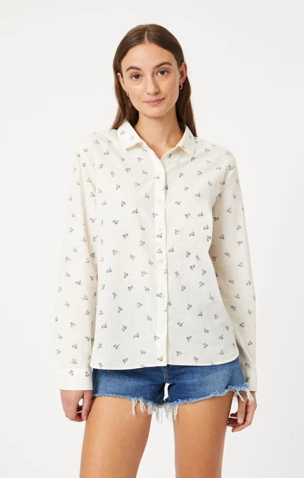 ButtonUp Long Sleeve Shirt In Simple Flower Print Women Mavi Jeans Shirts