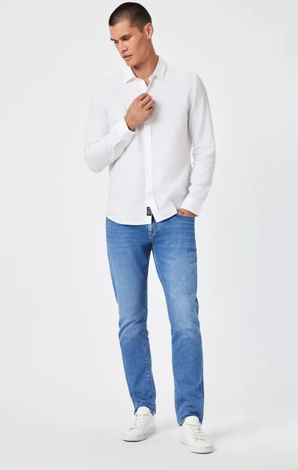 Button UpLong Sleeve Shirt In White Men Mavi Jeans TShirts Button UpLong Sleeve Shirt In White Men Mavi Jeans TShirts