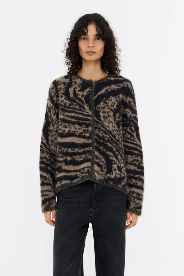 Cardigan Boxy Mohair Animal Marron Animal Brown Women Bimba Y Lola Knitwear