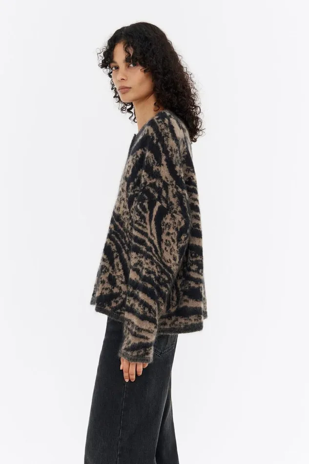 Cardigan Boxy Mohair Animal Marron Animal Brown Women Bimba Y Lola Knitwear