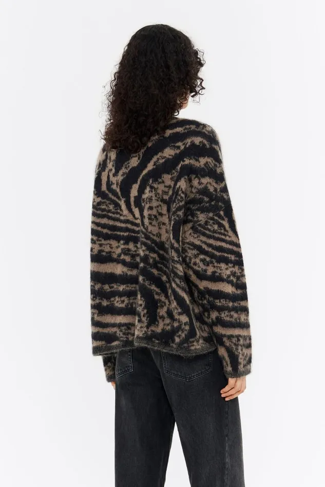 Cardigan Boxy Mohair Animal Marron Animal Brown Women Bimba Y Lola Knitwear