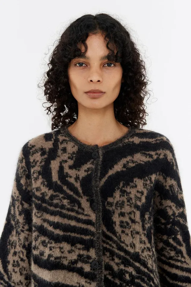 Cardigan Boxy Mohair Animal Marron Animal Brown Women Bimba Y Lola Knitwear
