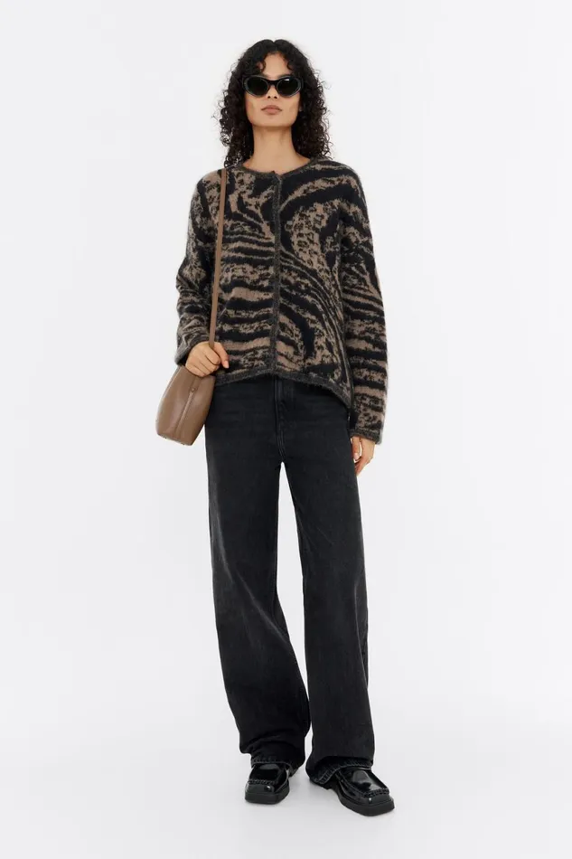 Cardigan Boxy Mohair Animal Marron Animal Brown Women Bimba Y Lola Knitwear