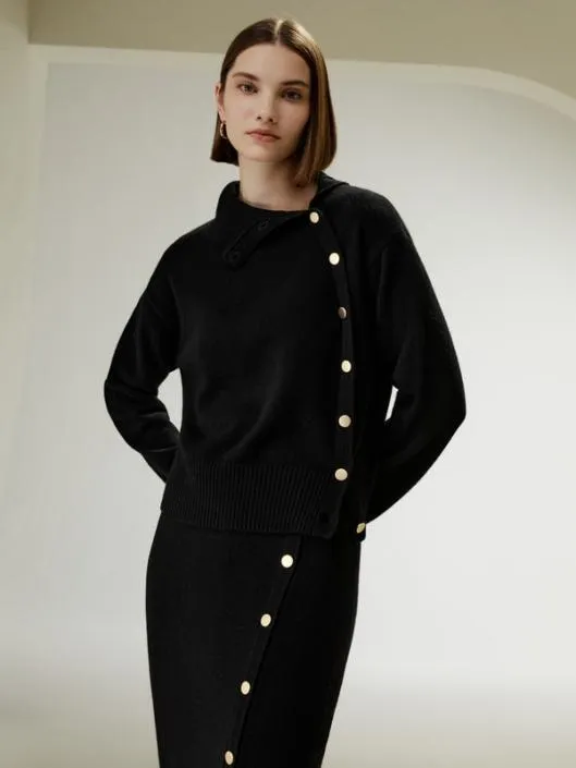 Cashmere Sweater With Row Of Side Buttons Women Lilysilk Knitwear