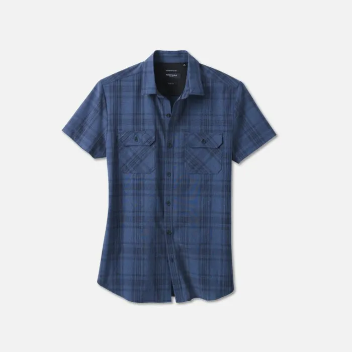 Casual Check Button Down Short Sleeve Shirt Navy Men Kenneth Cole Casual Shirts