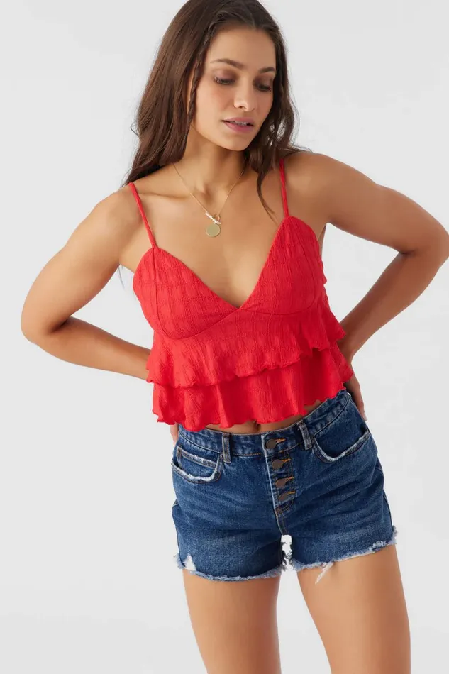 CHLOEY TEXTURED KNIT TIERED TANK TOP Bittersweet Women O039NEILL Clothing
