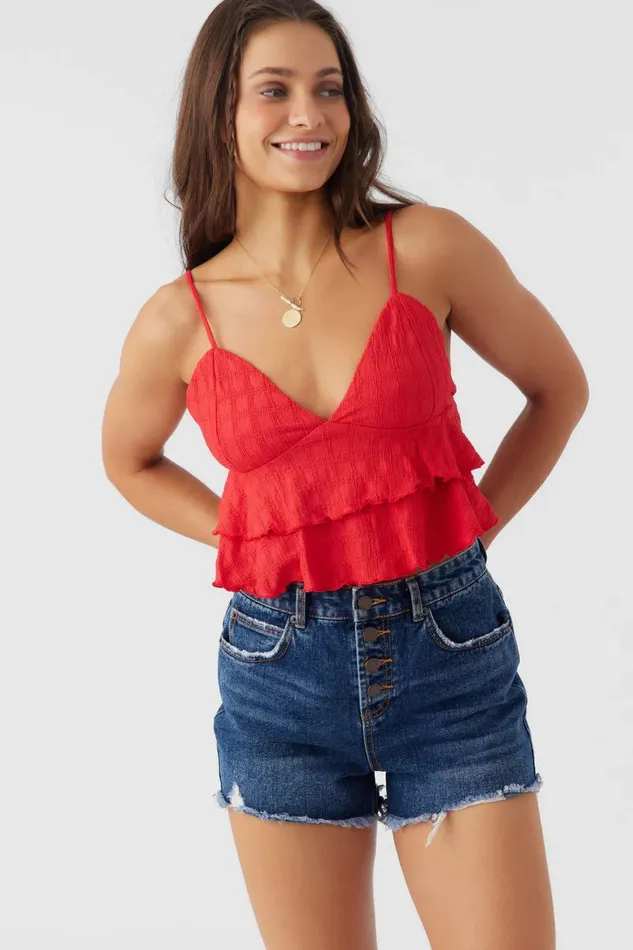 CHLOEY TEXTURED KNIT TIERED TANK TOP Bittersweet Women O039NEILL Clothing