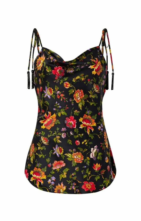 Cinq Sept Beaded Tassel Provence Marta Cami Black Multi Women Tank Tops and Camisoles