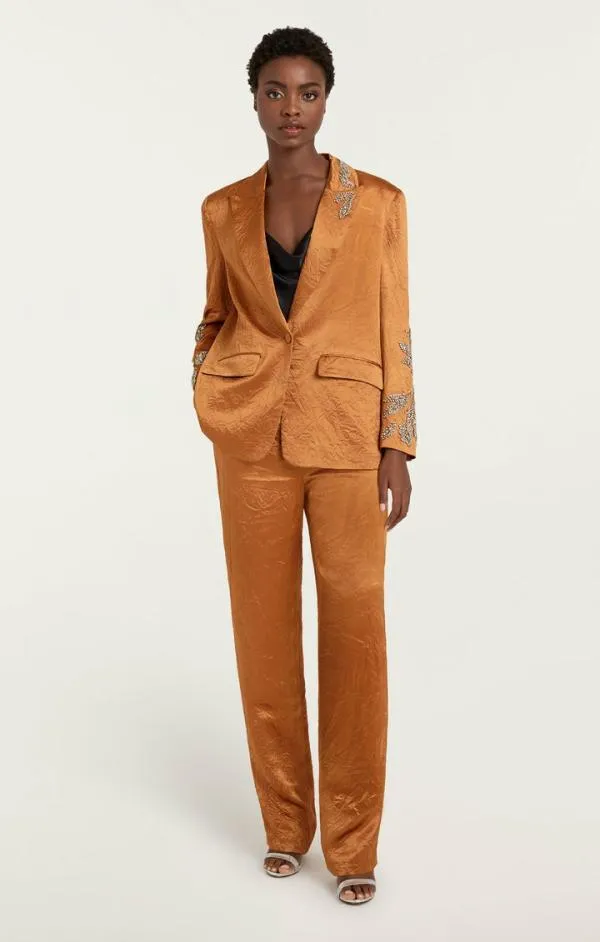 Cinq Sept Crystal Floral Embellished Cheyenne Blazer Pecan Women Blazers