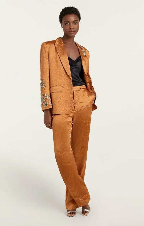 Cinq Sept Crystal Floral Embellished Cheyenne Blazer Pecan Women Blazers