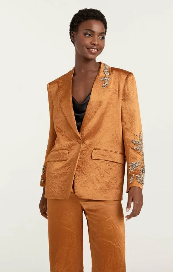 Cinq Sept Crystal Floral Embellished Cheyenne Blazer Pecan Women Blazers