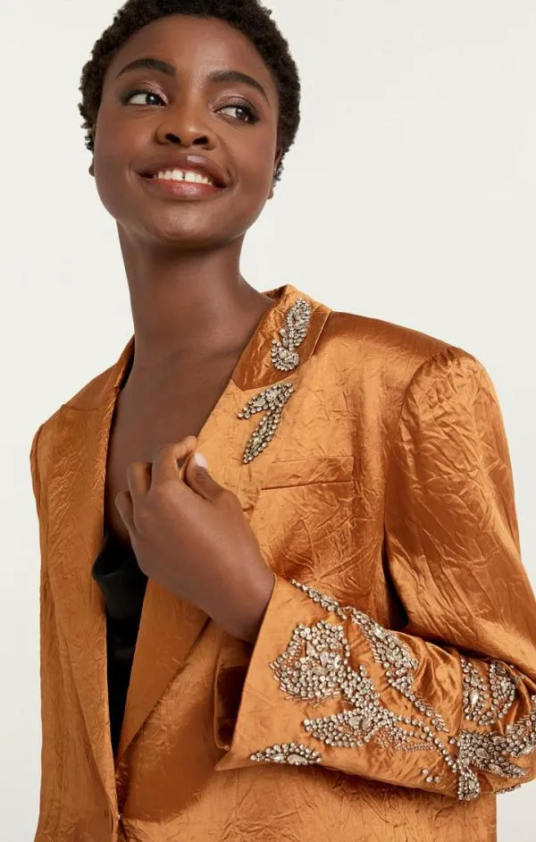 Cinq Sept Crystal Floral Embellished Cheyenne Blazer Pecan Women Blazers