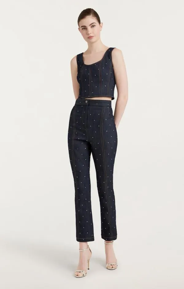 Cinq Sept Ditsy Rhinestone Ora Bustier Indigo Women Tank Tops and Camisoles