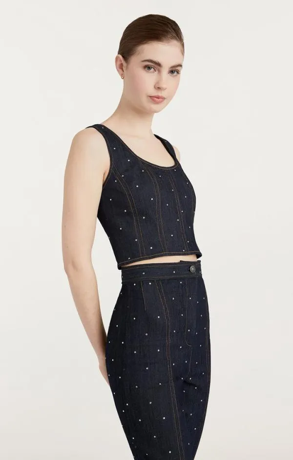 Cinq Sept Ditsy Rhinestone Ora Bustier Indigo Women Tank Tops and Camisoles