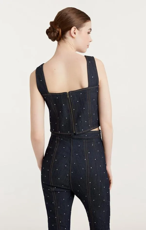 Cinq Sept Ditsy Rhinestone Ora Bustier Indigo Women Tank Tops and Camisoles