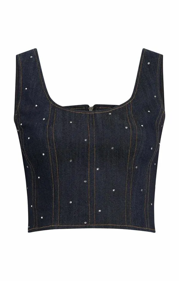 Cinq Sept Ditsy Rhinestone Ora Bustier Indigo Women Tank Tops and Camisoles