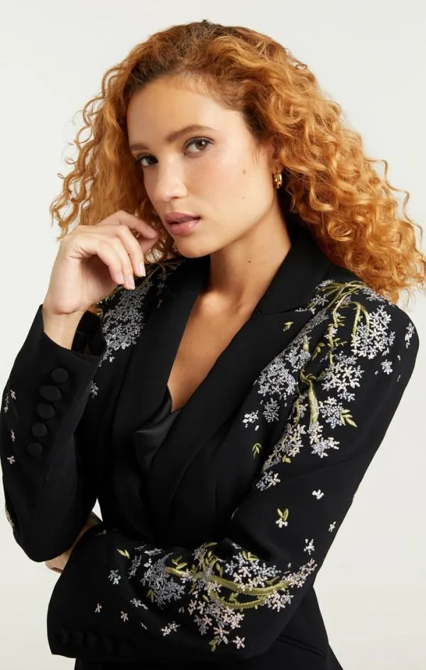 Cinq Sept Lilac Vine Embellished Cheyenne Blazer Black Multi Women Blazers