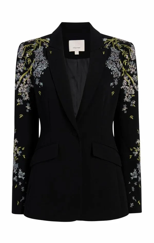 Cinq Sept Lilac Vine Embellished Cheyenne Blazer Black Multi Women Blazers