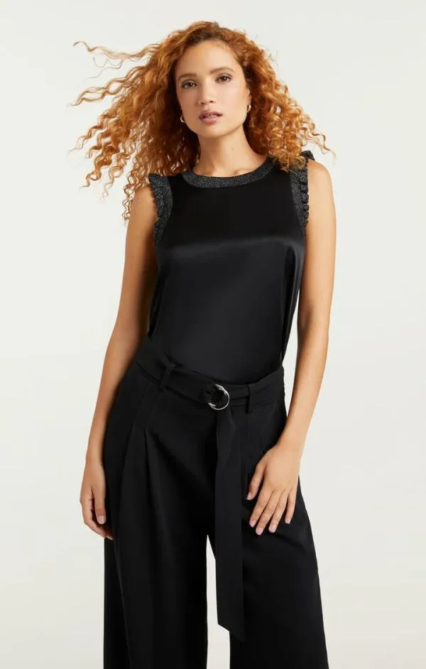 Cinq Sept Lurex Lenore Top Blacksilver Women Tank Tops and Camisoles
