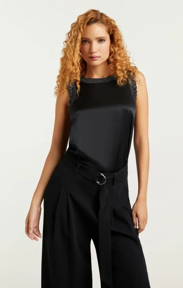 Cinq Sept Lurex Lenore Top Blacksilver Women Tank Tops and Camisoles