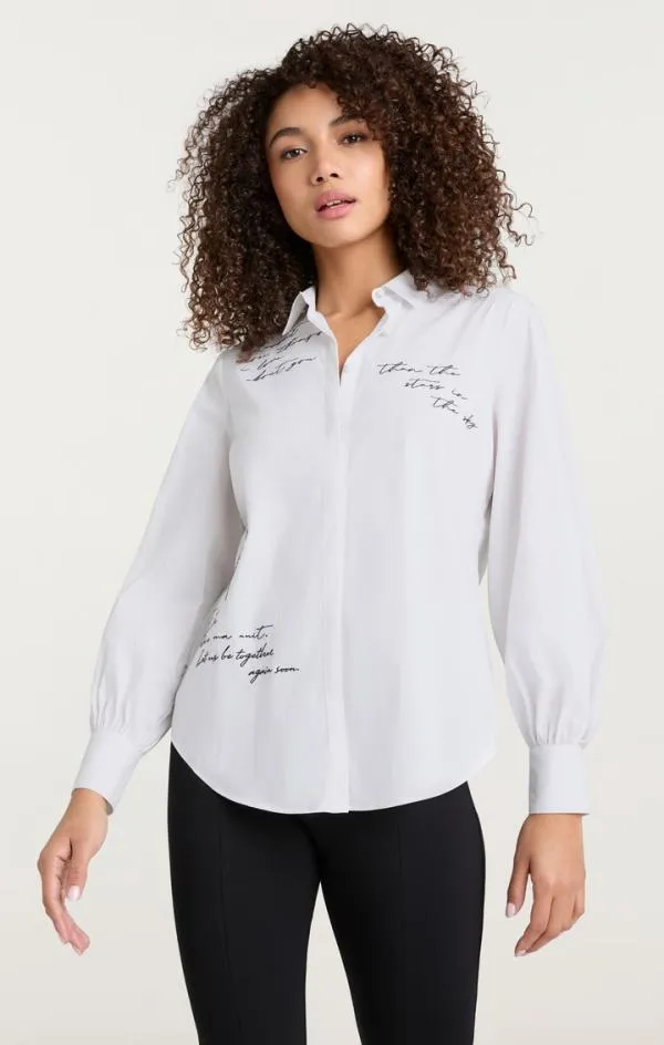 Cinq Sept Mon Amour Embroidered Poplin Kandice Top Whiteblack Women Long Sleeve Tops
