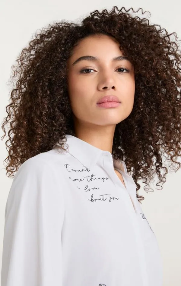 Cinq Sept Mon Amour Embroidered Poplin Kandice Top Whiteblack Women Long Sleeve Tops