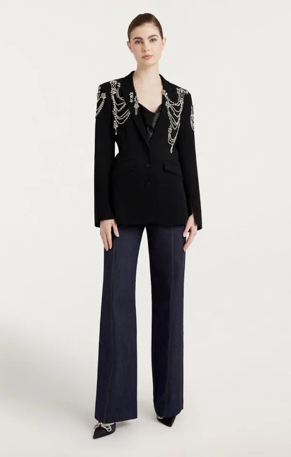 Cinq Sept Rhinestone Chain Cheyenne Blazer Black Women Blazers