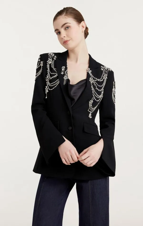 Cinq Sept Rhinestone Chain Cheyenne Blazer Black Women Blazers