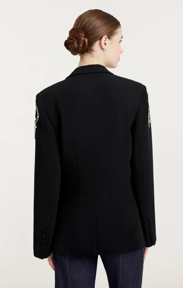 Cinq Sept Rhinestone Chain Cheyenne Blazer Black Women Blazers