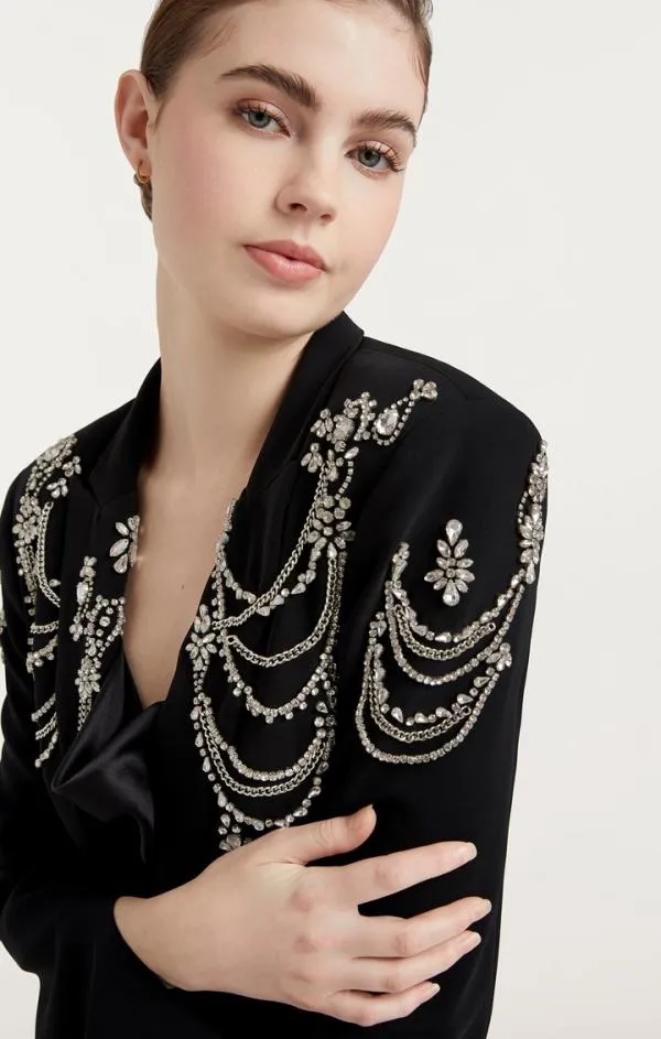 Cinq Sept Rhinestone Chain Cheyenne Blazer Black Women Blazers