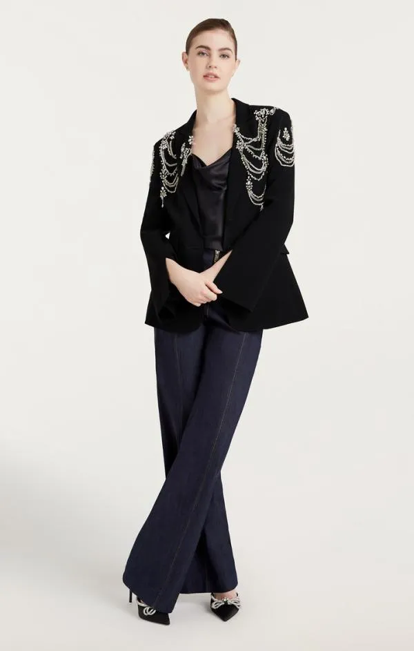 Cinq Sept Rhinestone Chain Cheyenne Blazer Black Women Blazers