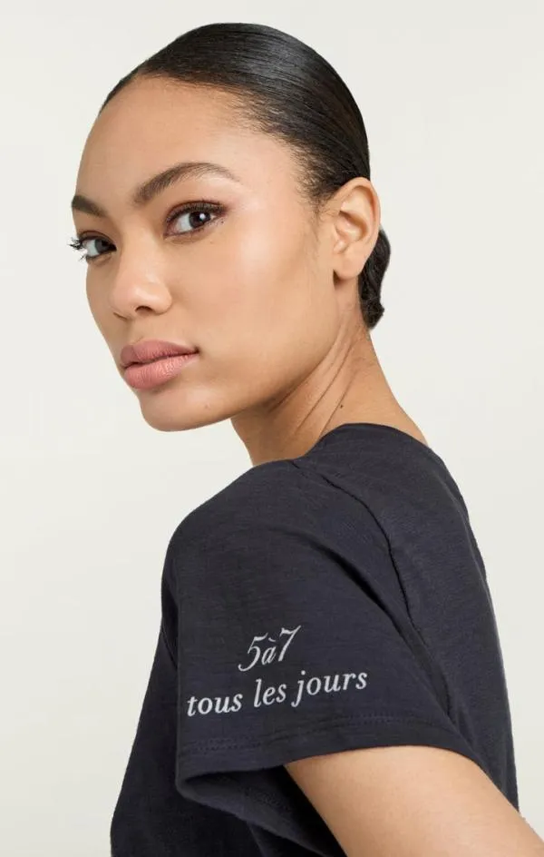 Cinq Sept Rhinestone Paris 57 Tee Navywhite Women Tees