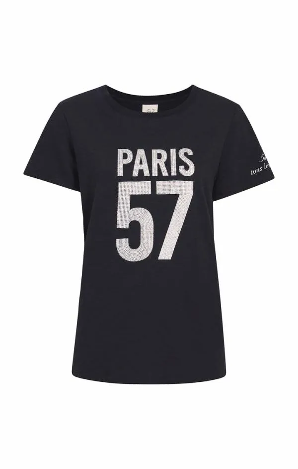 Cinq Sept Rhinestone Paris 57 Tee Navywhite Women Tees