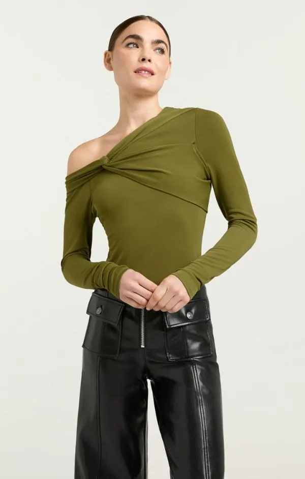 Cinq Sept Zaya Top Olive Green Women Long Sleeve Tops