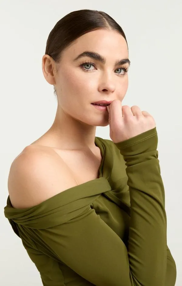 Cinq Sept Zaya Top Olive Green Women Long Sleeve Tops