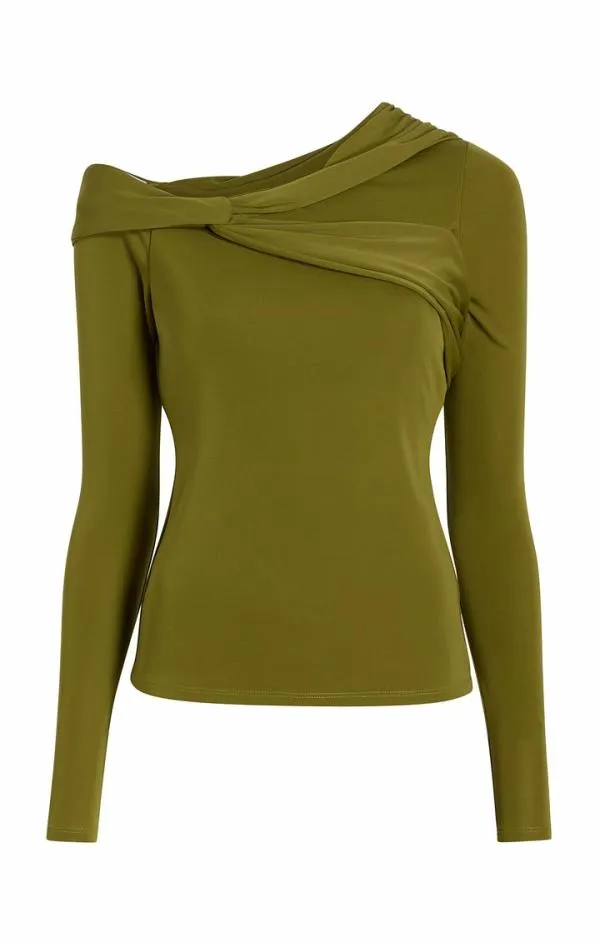 Cinq Sept Zaya Top Olive Green Women Long Sleeve Tops
