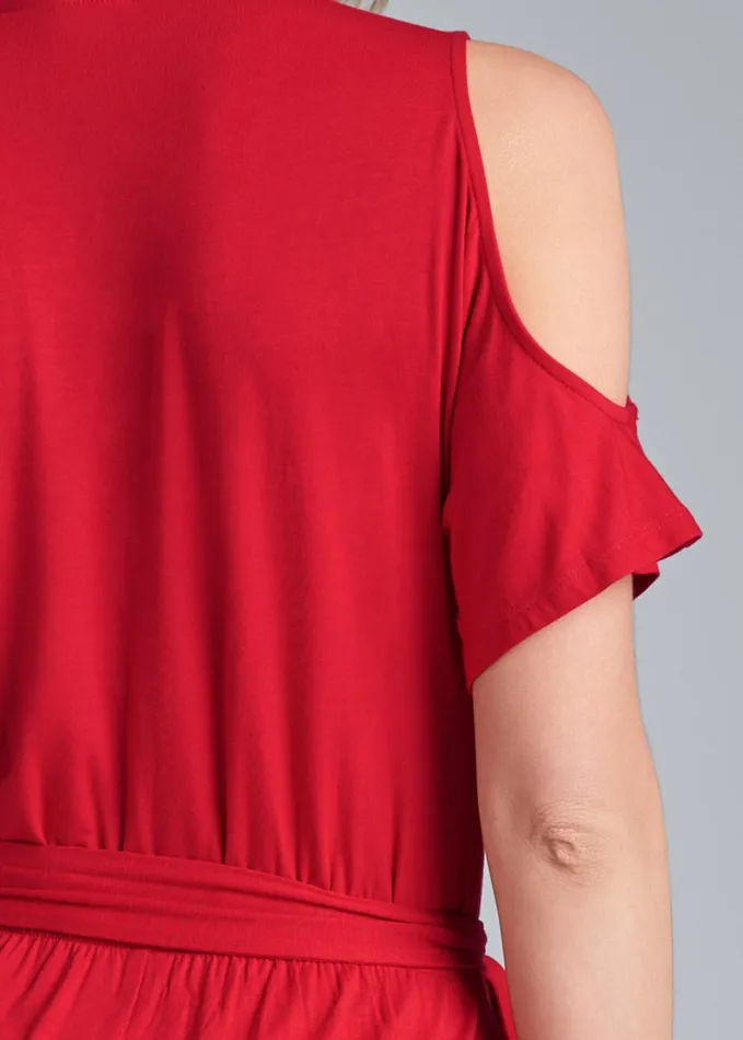 Coldshoulder Romper Red Women VENUS Casual Jumpsuits and Rompers
