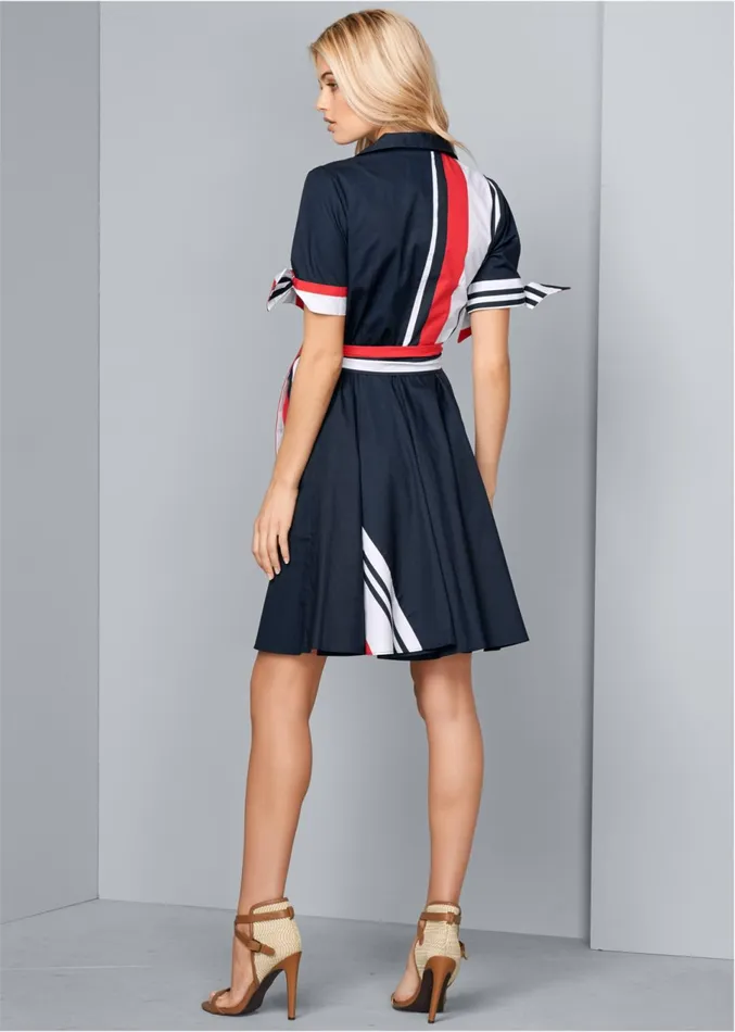 Coldshoulder Shirt Dress Navy Multi Women VENUS Sundresses