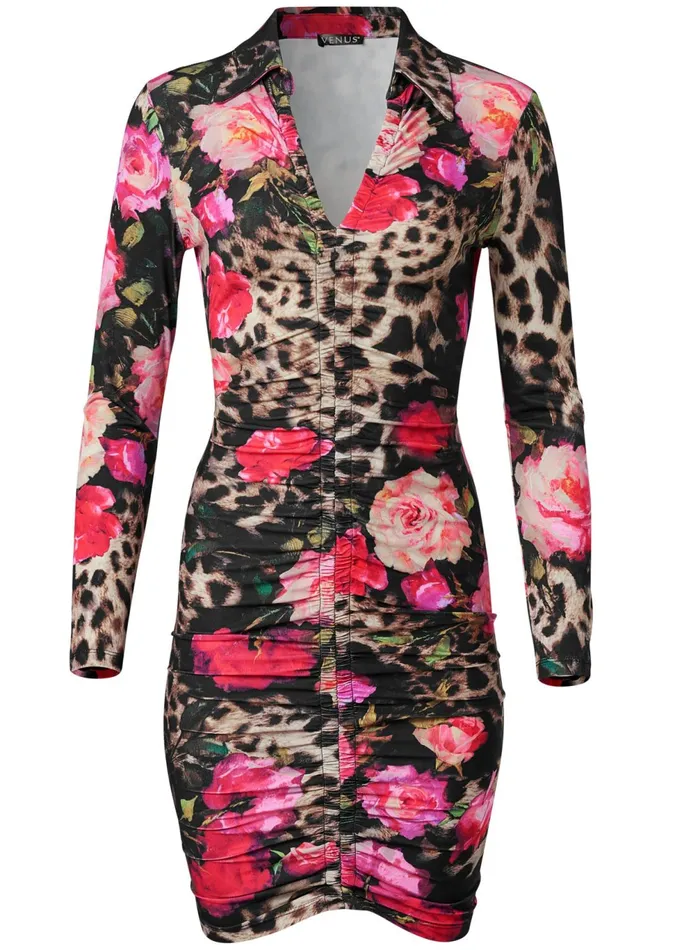 COLLARED BODYCON MIDI DRESS Black Multi Women VENUS Midi Dresses