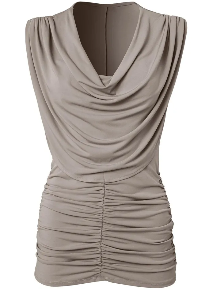 COWL NECK RUCHED TOP Dark Grey Women VENUS Night Out Tops