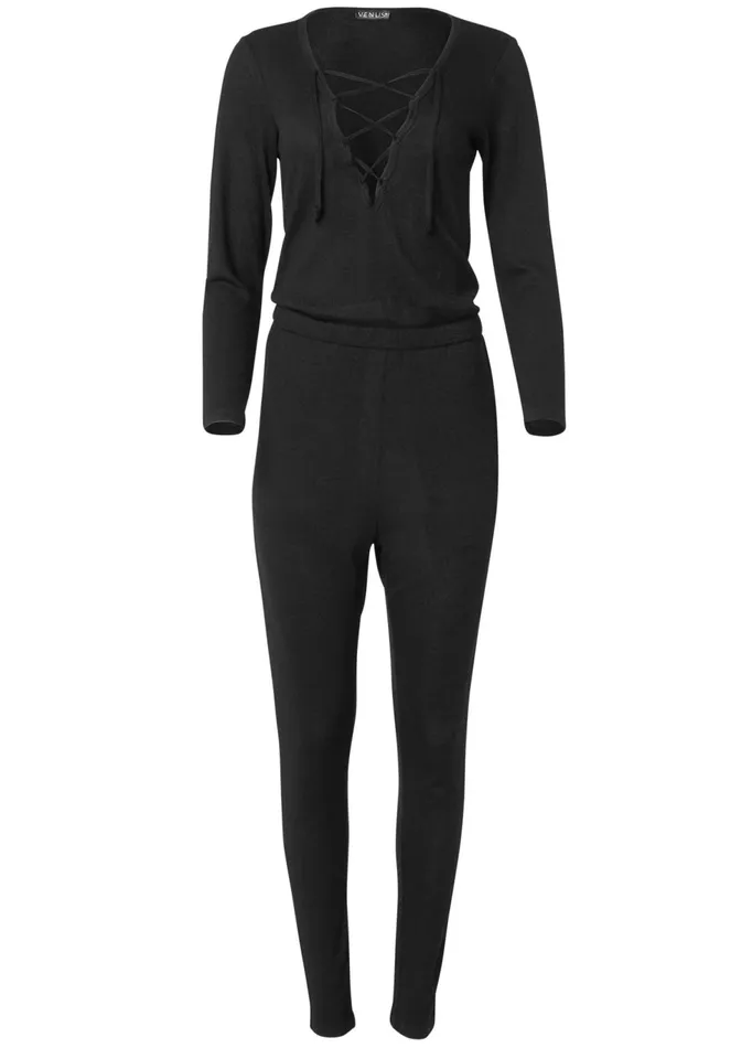 Cozy Hacci LaceUp Jumpsuit Black Women VENUS Cozy Loungewear