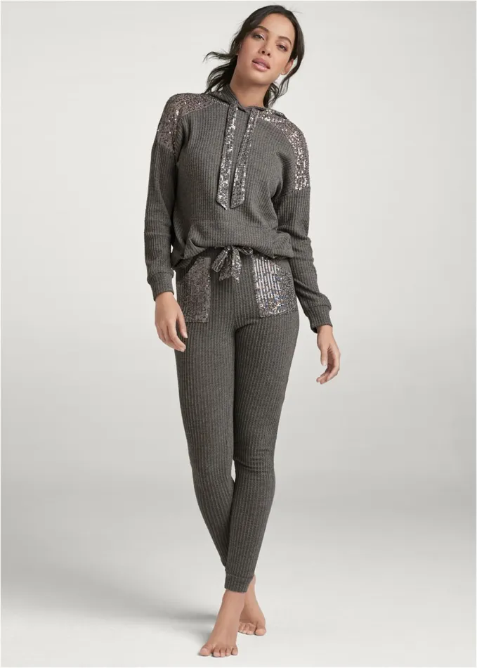 Cozy Sequin Waffle Leggings Heather Grey Women VENUS Cozy Loungewear