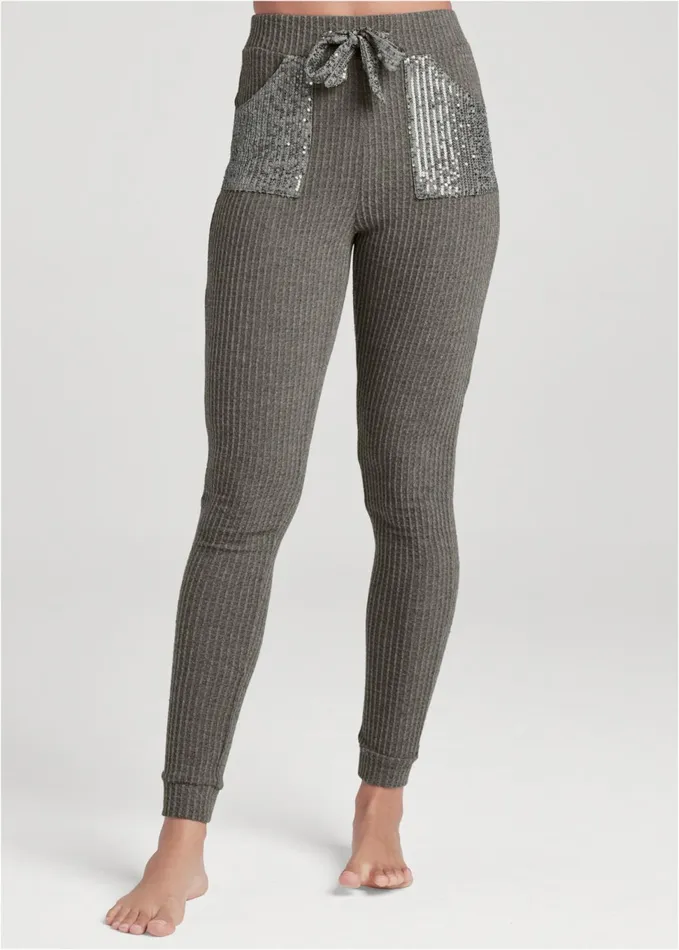 Cozy Sequin Waffle Leggings Heather Grey Women VENUS Cozy Loungewear