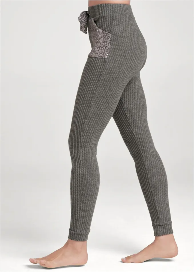 Cozy Sequin Waffle Leggings Heather Grey Women VENUS Cozy Loungewear