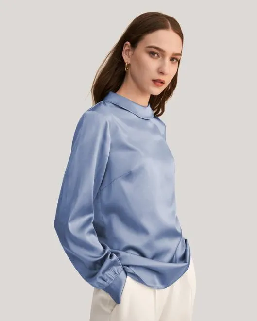 Cozy Stand Collar Long Sleeves Womens Silk Blouse Women Blouses Lilysilk Shirts