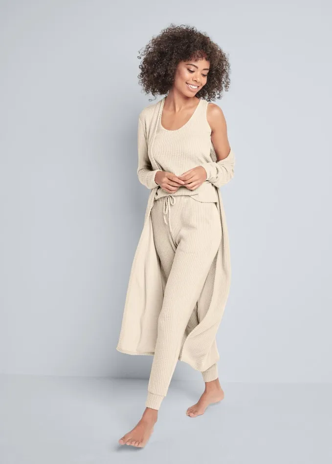 Cozy Waffle 3Piece Set Oatmeal Women VENUS Cozy Loungewear