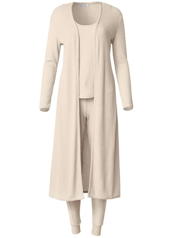 Cozy Waffle 3Piece Set Oatmeal Women VENUS Cozy Loungewear
